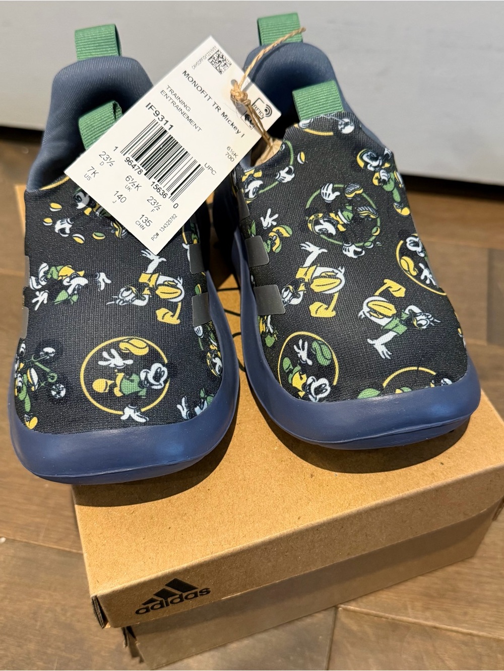 Adidas Monofit Kids Disney Character Slip-On Sneakers in Navy and Green